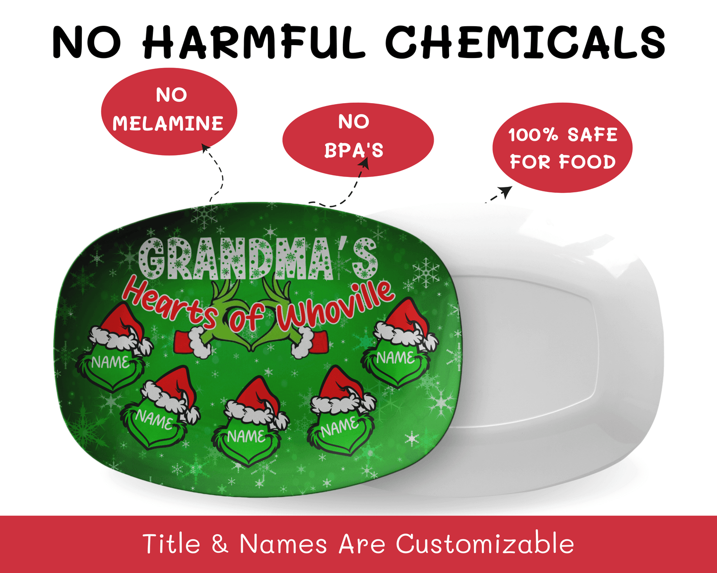 Custom Grinch Grandma Christmas Plate With Hearts of Whoville