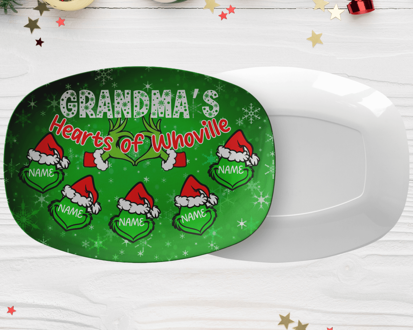 Custom Grinch Grandma Christmas Plate With Hearts of Whoville