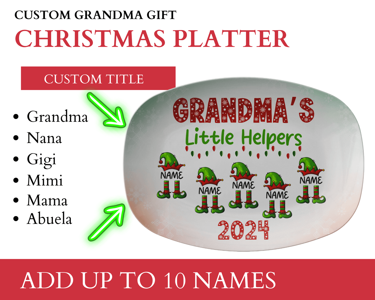 Personalized Christmas Grandma Plate With Grandkids Names