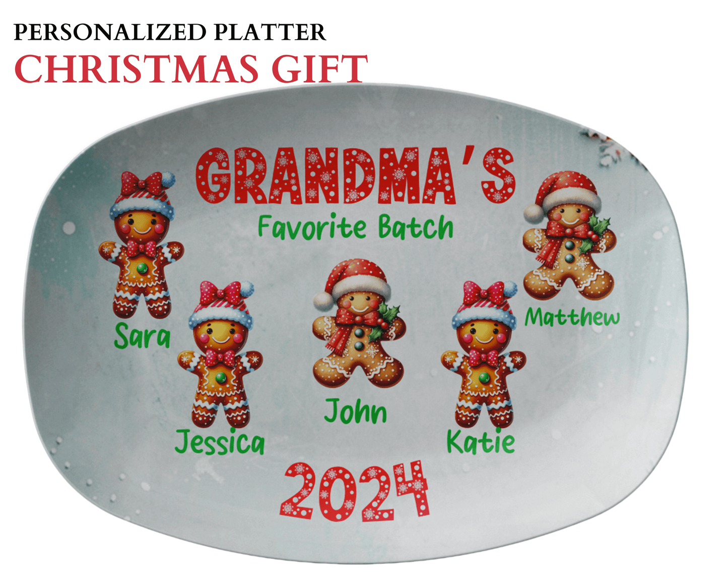 Custom Gingerbread Cookie Grandma Plate with Grandkids Names