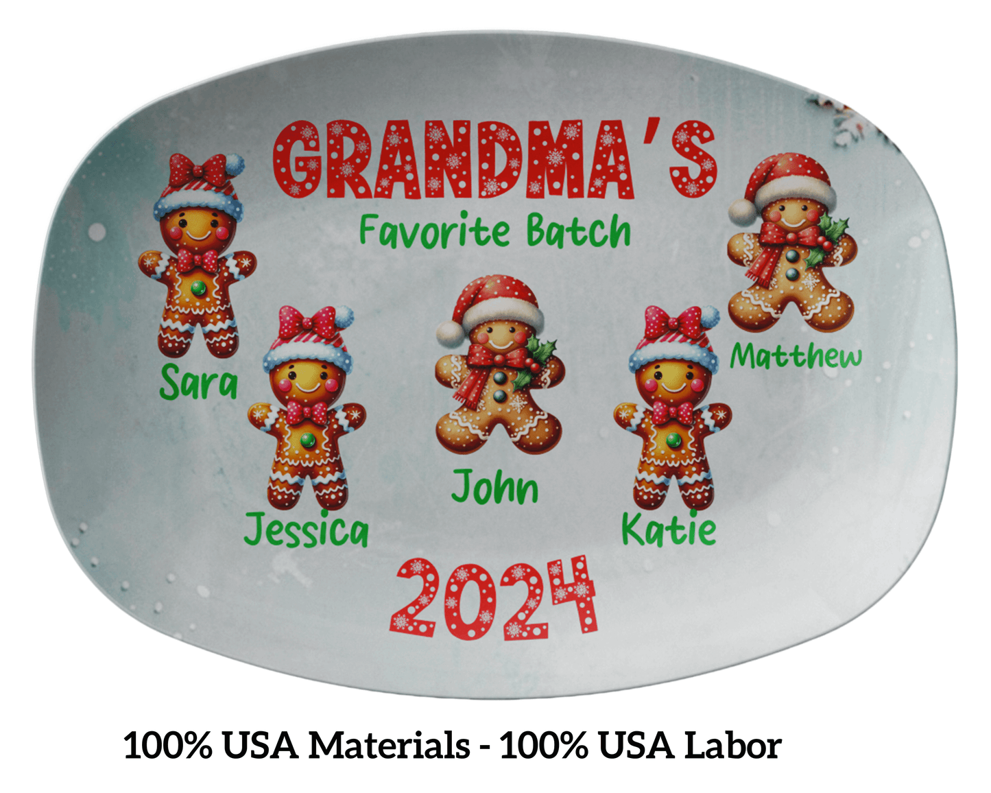 Custom Gingerbread Cookie Grandma Plate with Grandkids Names