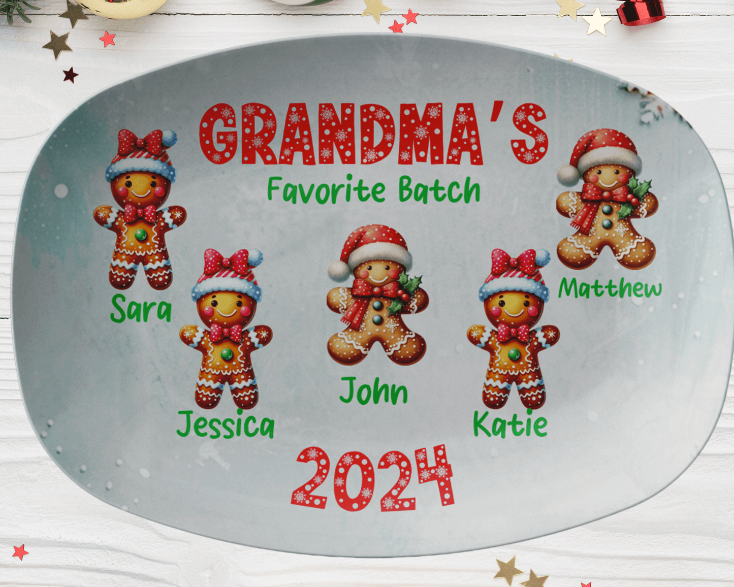 Custom Gingerbread Cookie Grandma Plate with Grandkids Names