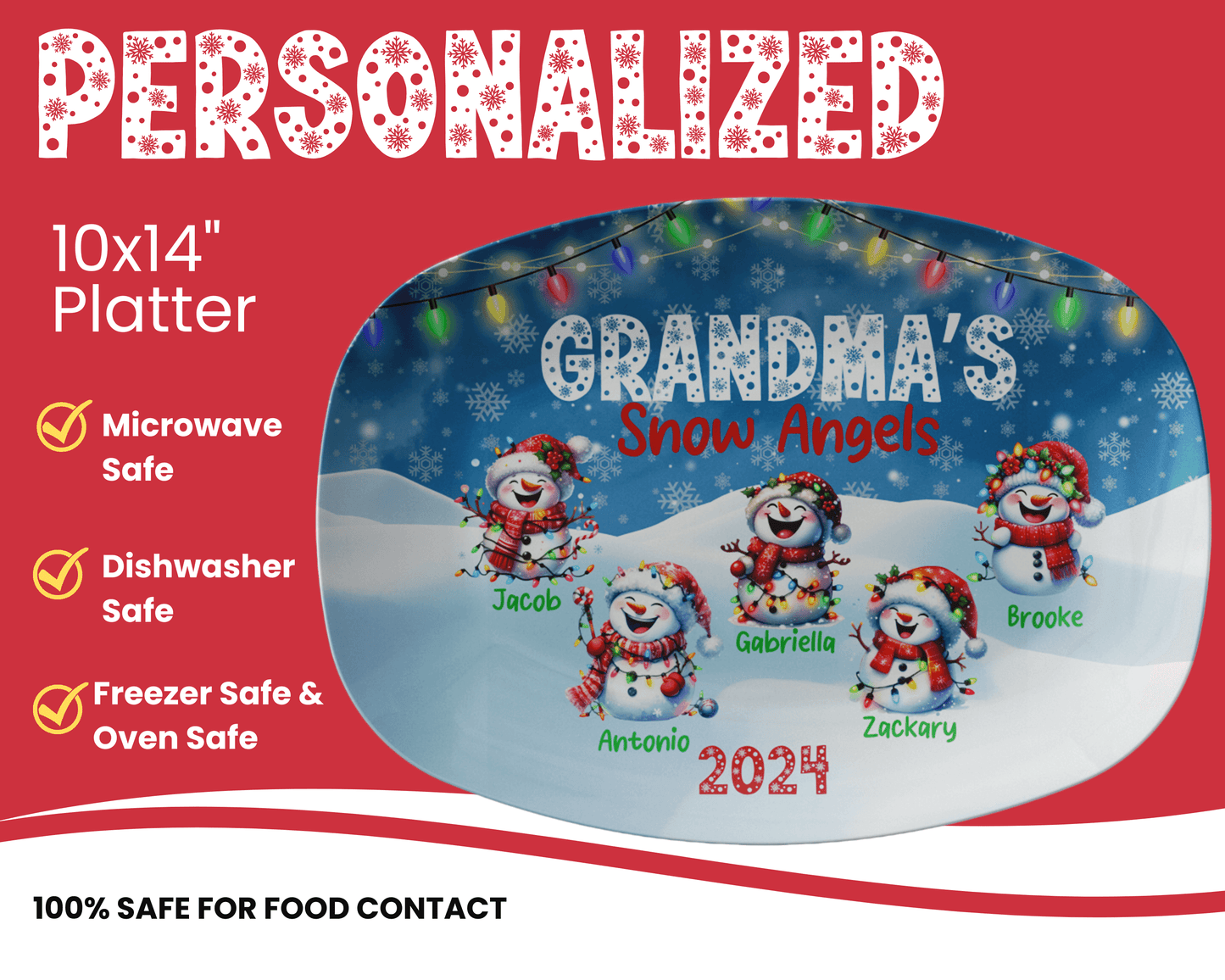 Personalized Christmas Platter with customizable names for Grandma or Nana