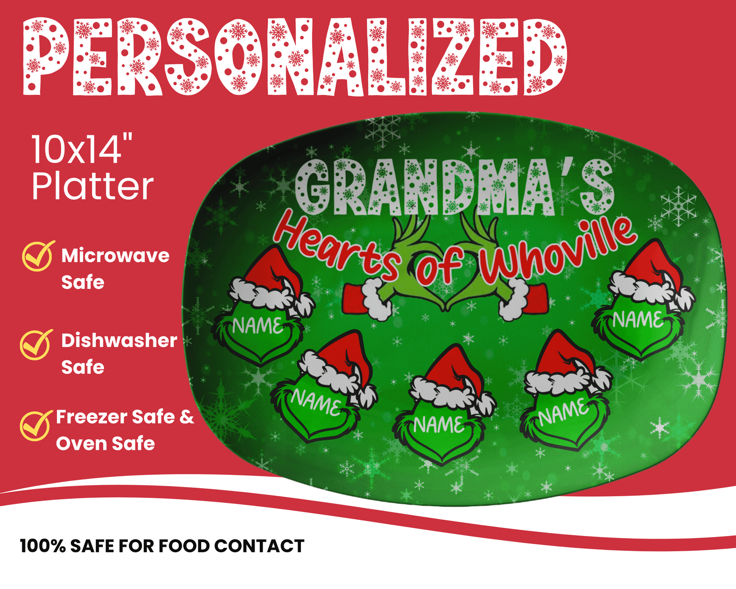 Custom Grinch Grandma Christmas Plate With Hearts of Whoville