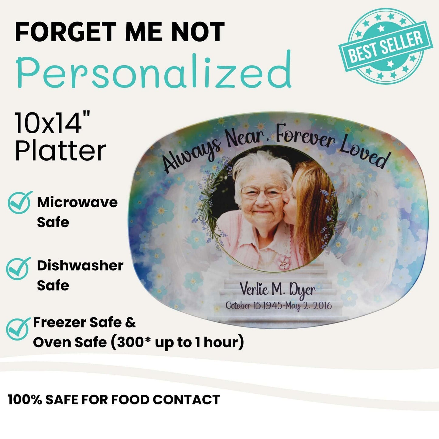 Forget Me Not Flower Personalized Platter Custom Photo, Names, & Dates