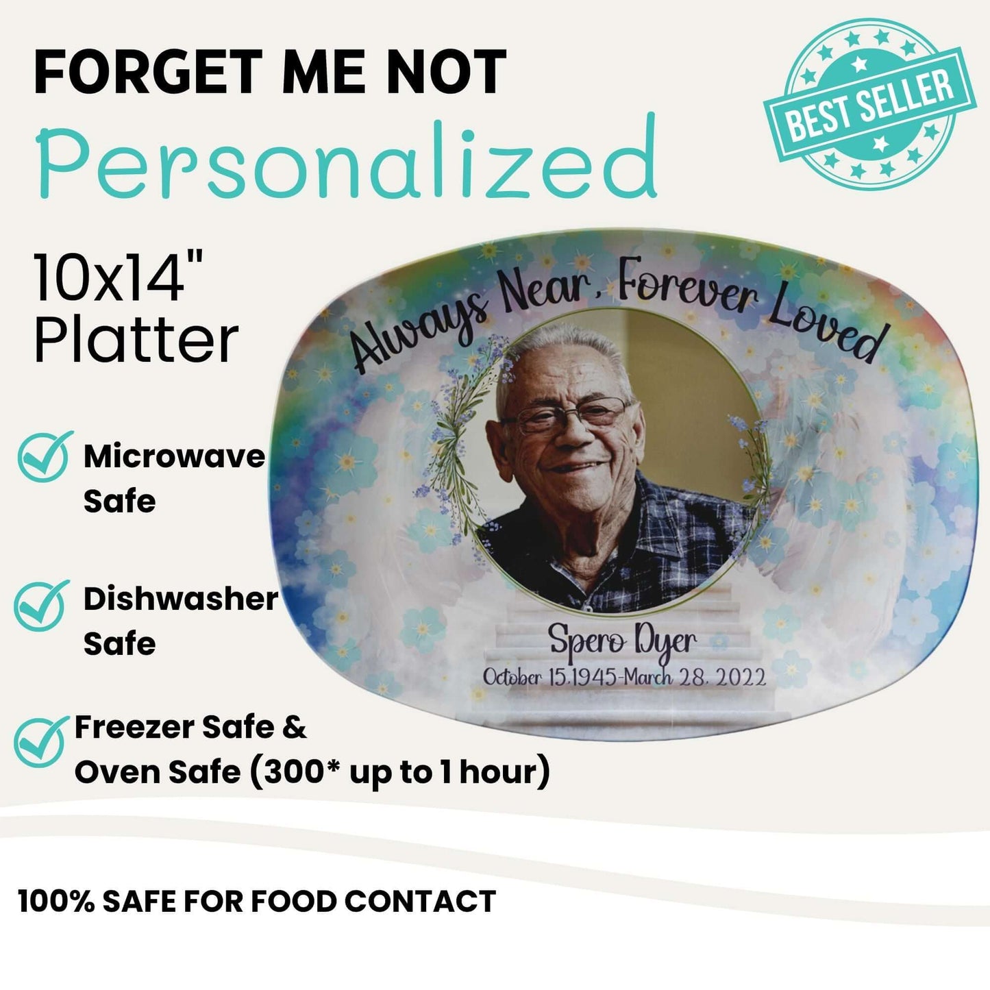 Forget Me Not Flower Personalized Platter Custom Photo, Names, & Dates