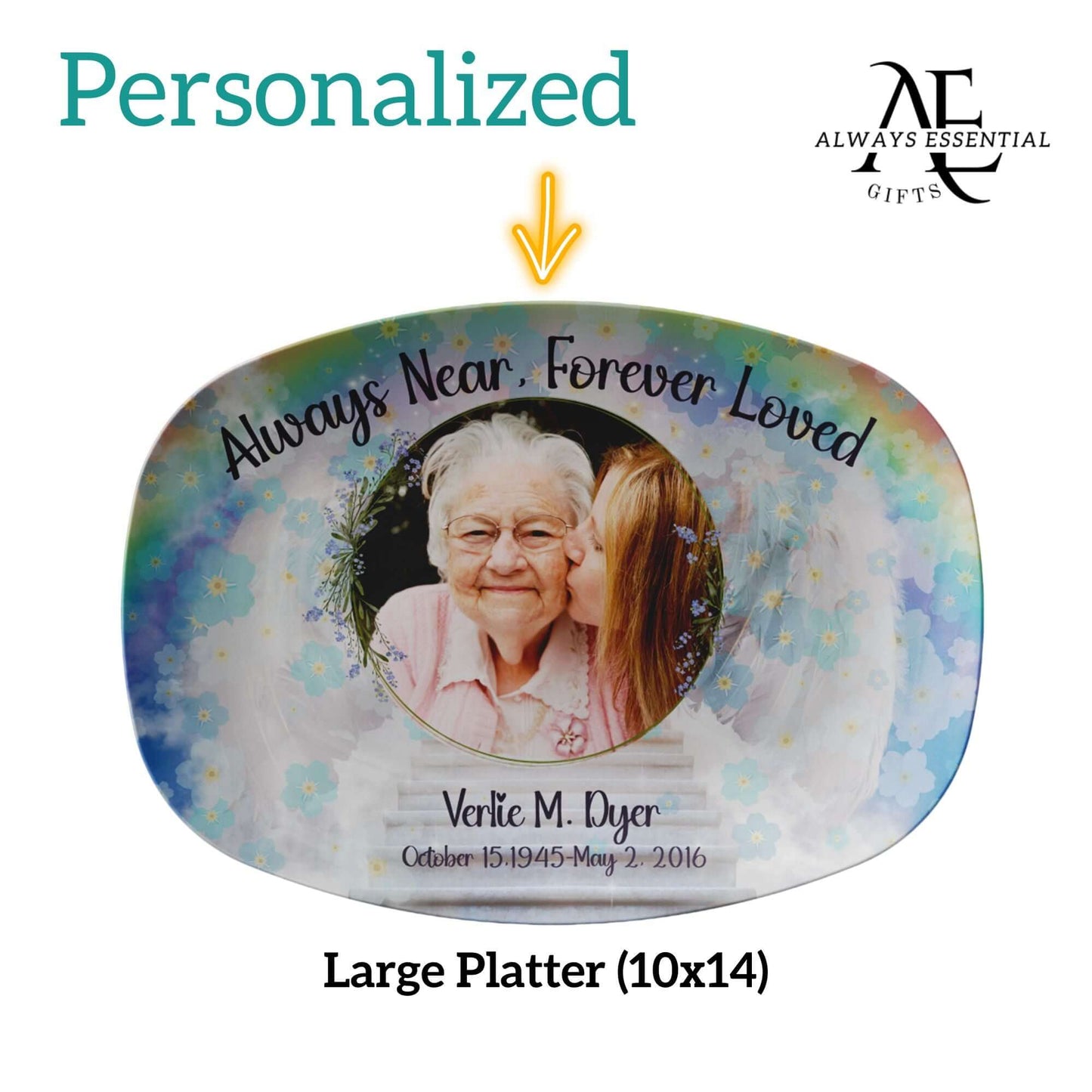 Forget Me Not Flower Personalized Platter Custom Photo, Names, & Dates