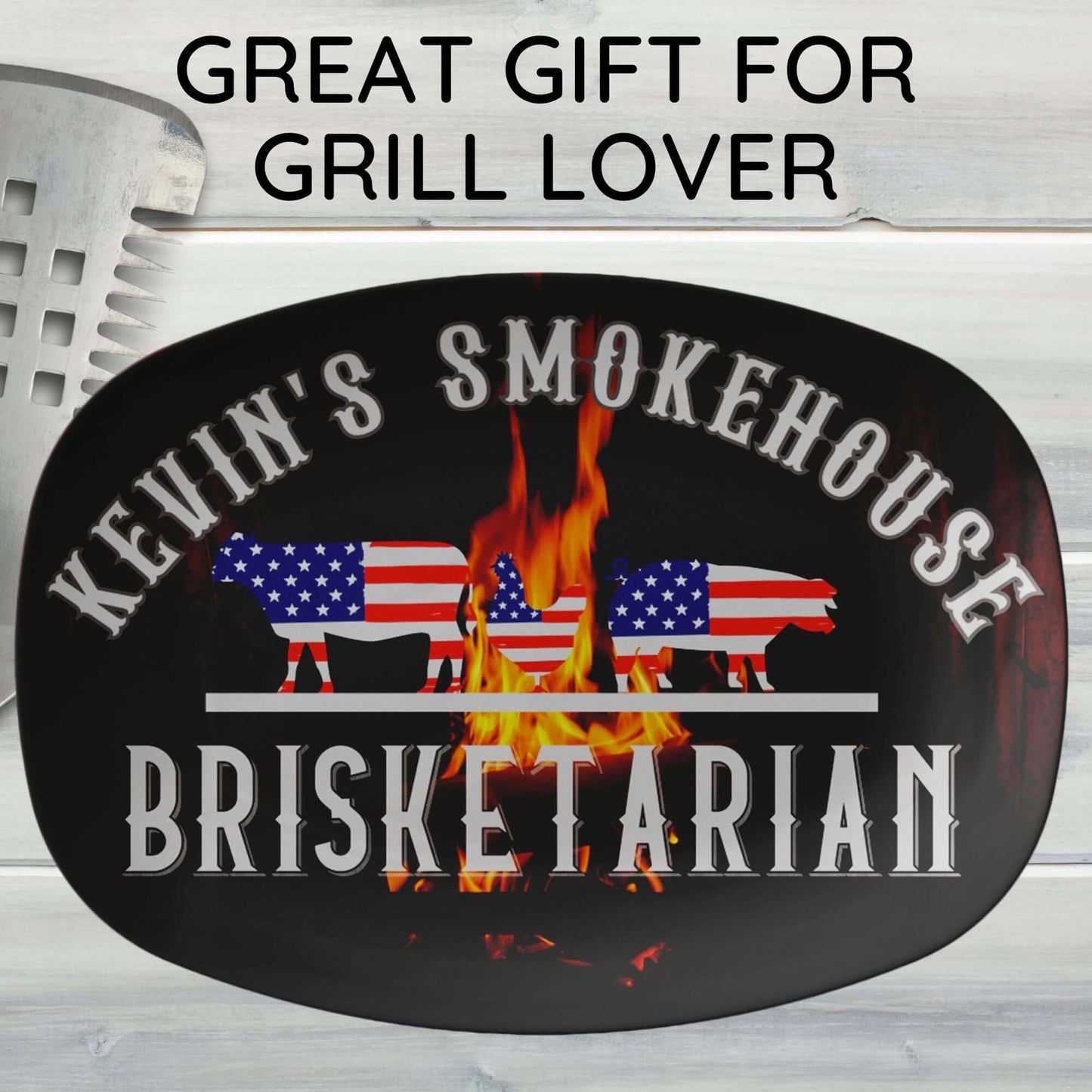 Personalized Smokehouse Brisket Grilling Plate, Custom BBQ Grill Platter Tray