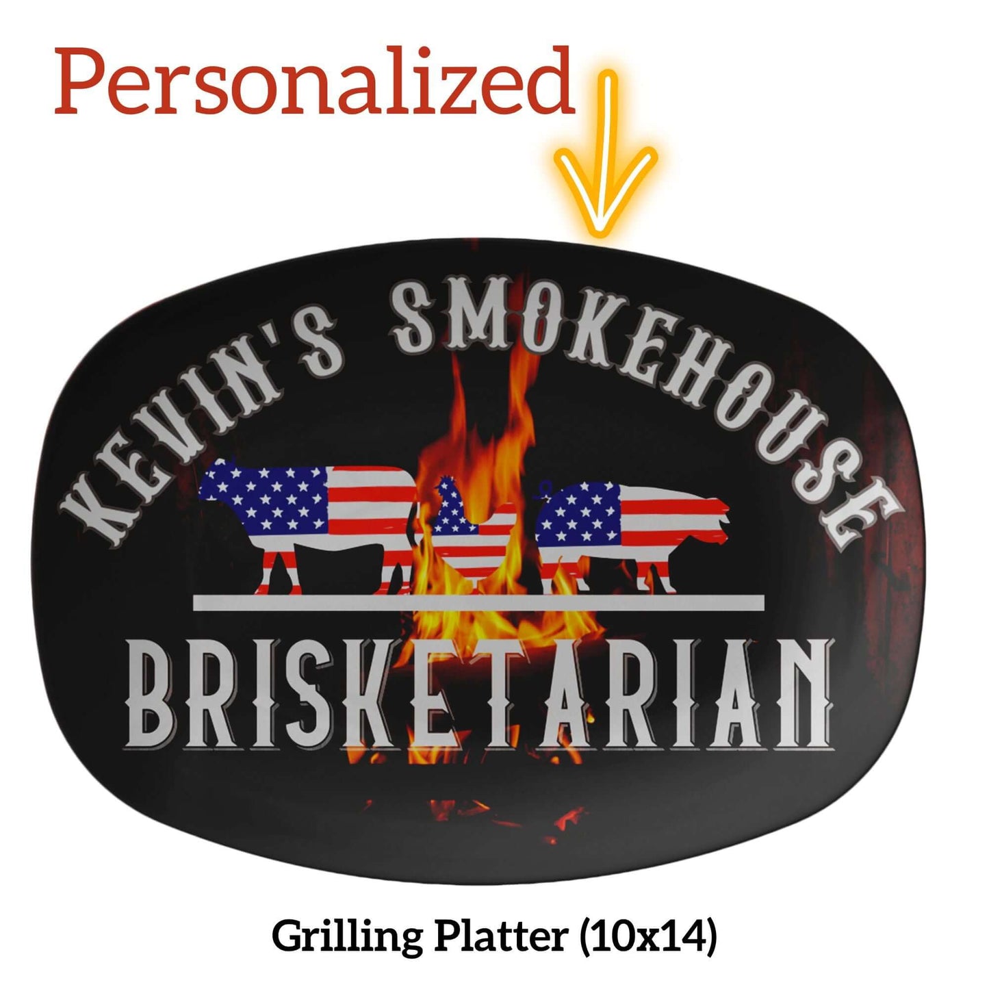 Personalized Smokehouse Brisket Grilling Plate, Custom BBQ Grill Platter Tray