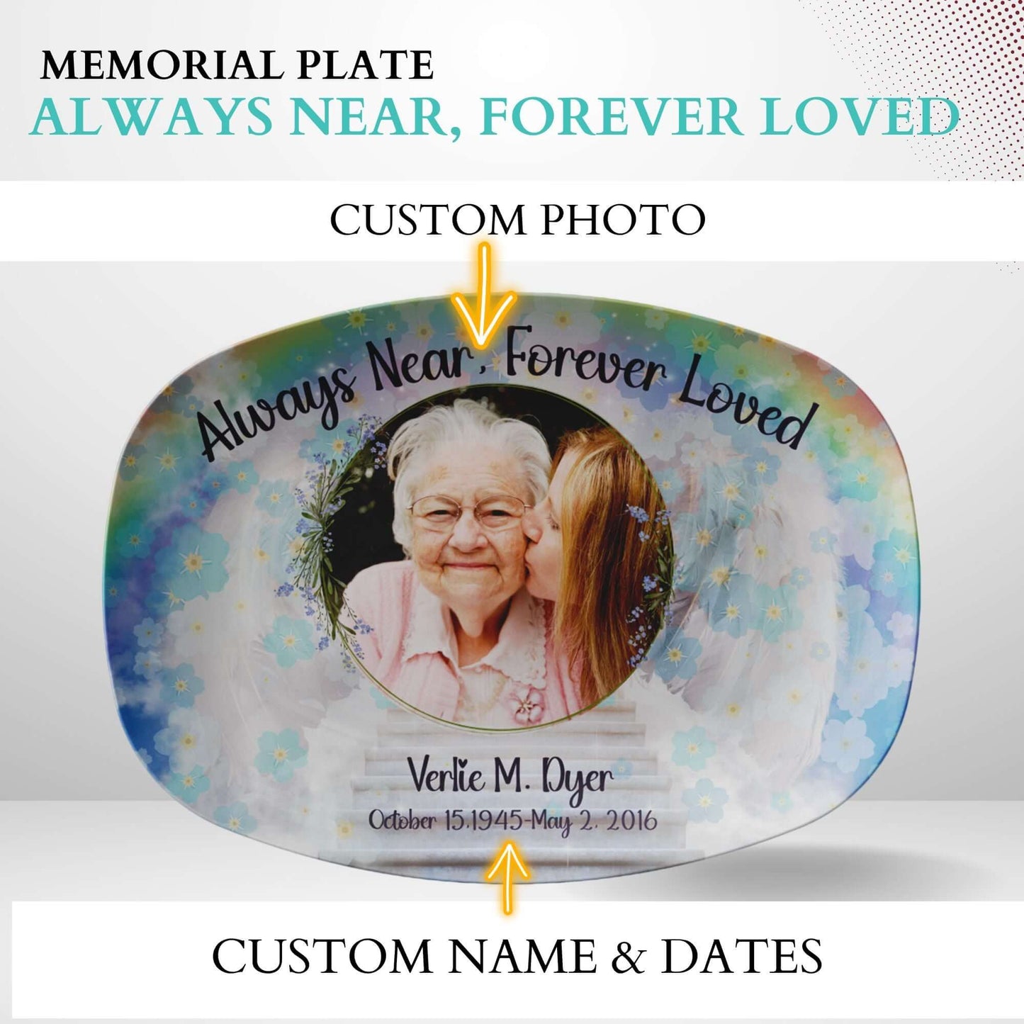 Forget Me Not Flower Personalized Platter Custom Photo, Names, & Dates