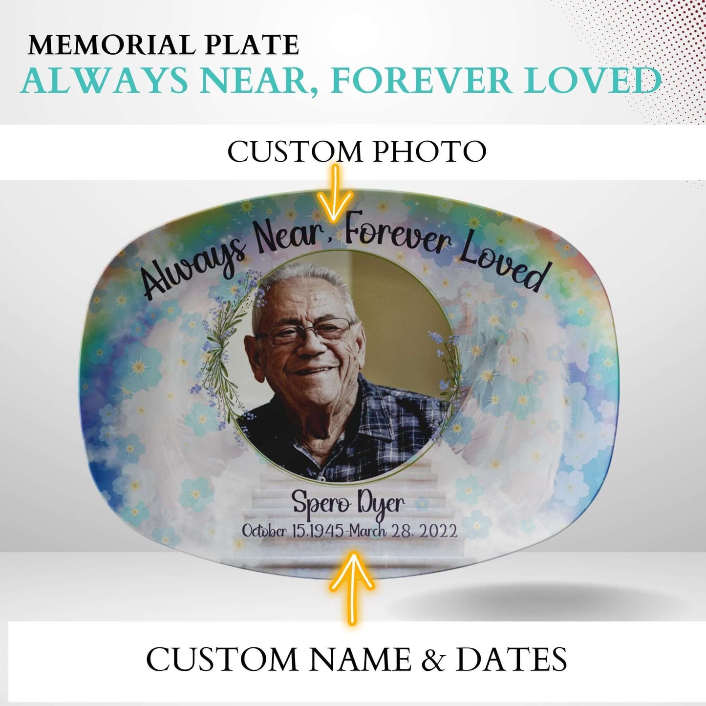 Forget Me Not Flower Personalized Platter Custom Photo, Names, & Dates