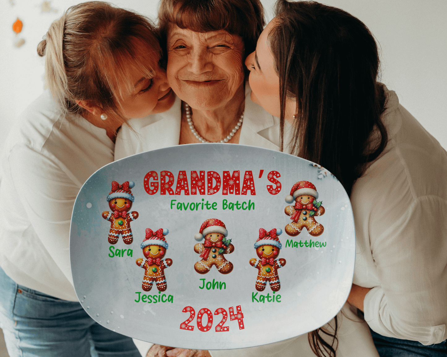 Custom Gingerbread Cookie Grandma Plate with Grandkids Names