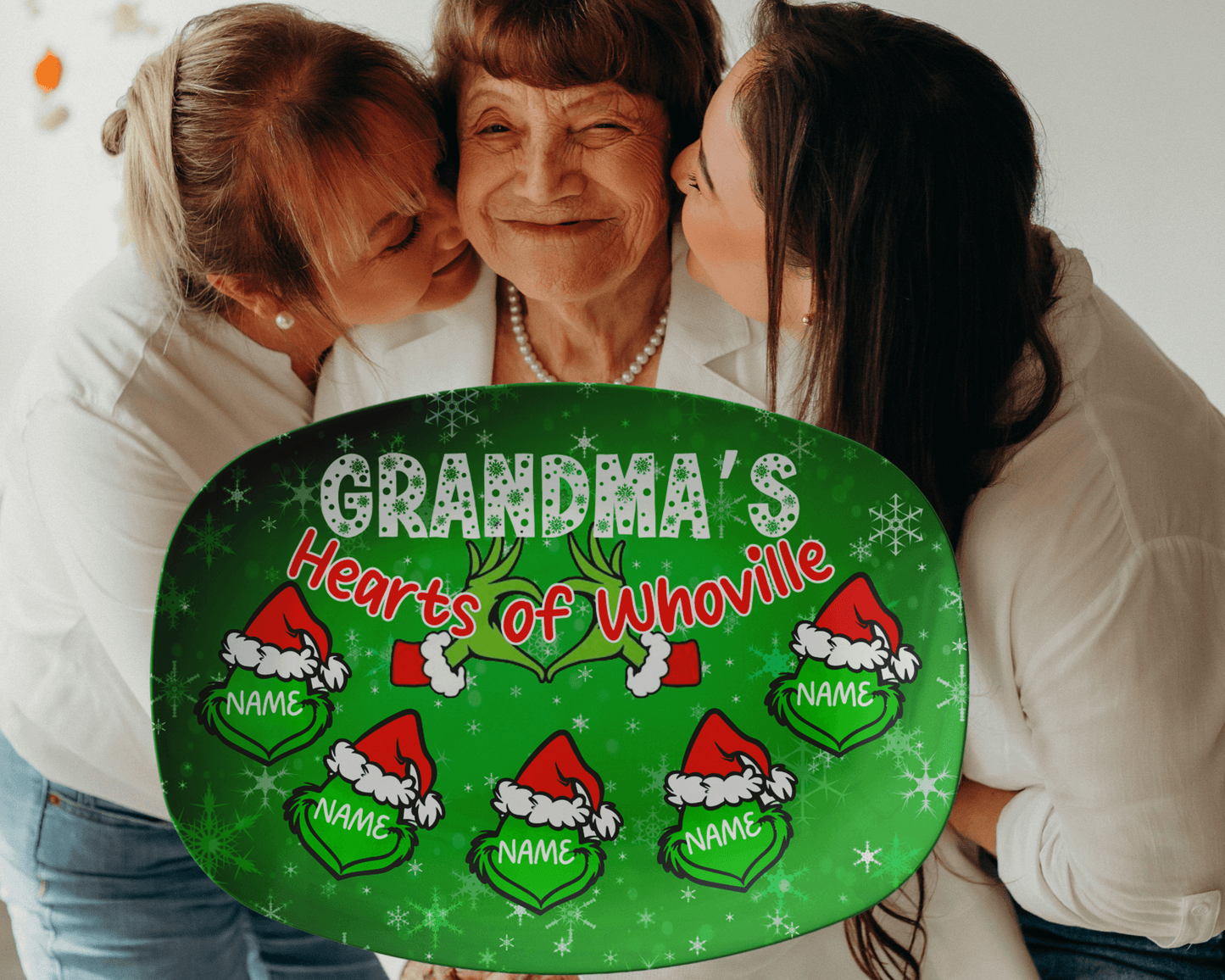 Custom Grinch Grandma Christmas Plate With Hearts of Whoville