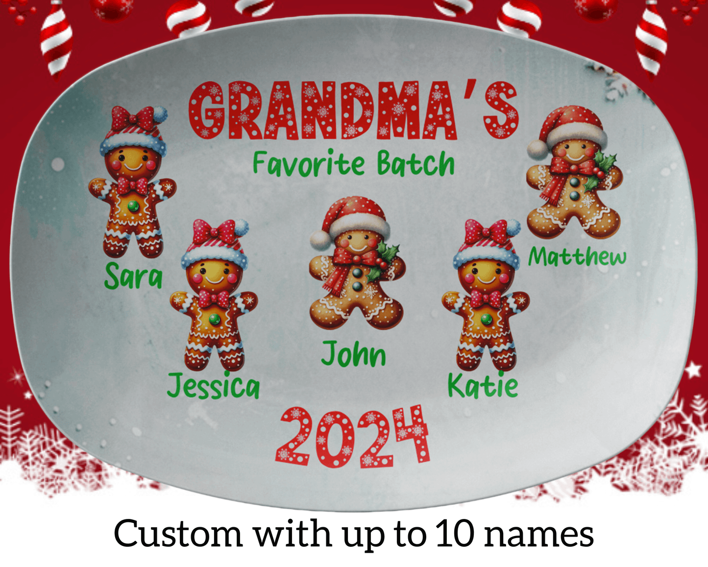 Custom Gingerbread Cookie Grandma Plate with Grandkids Names