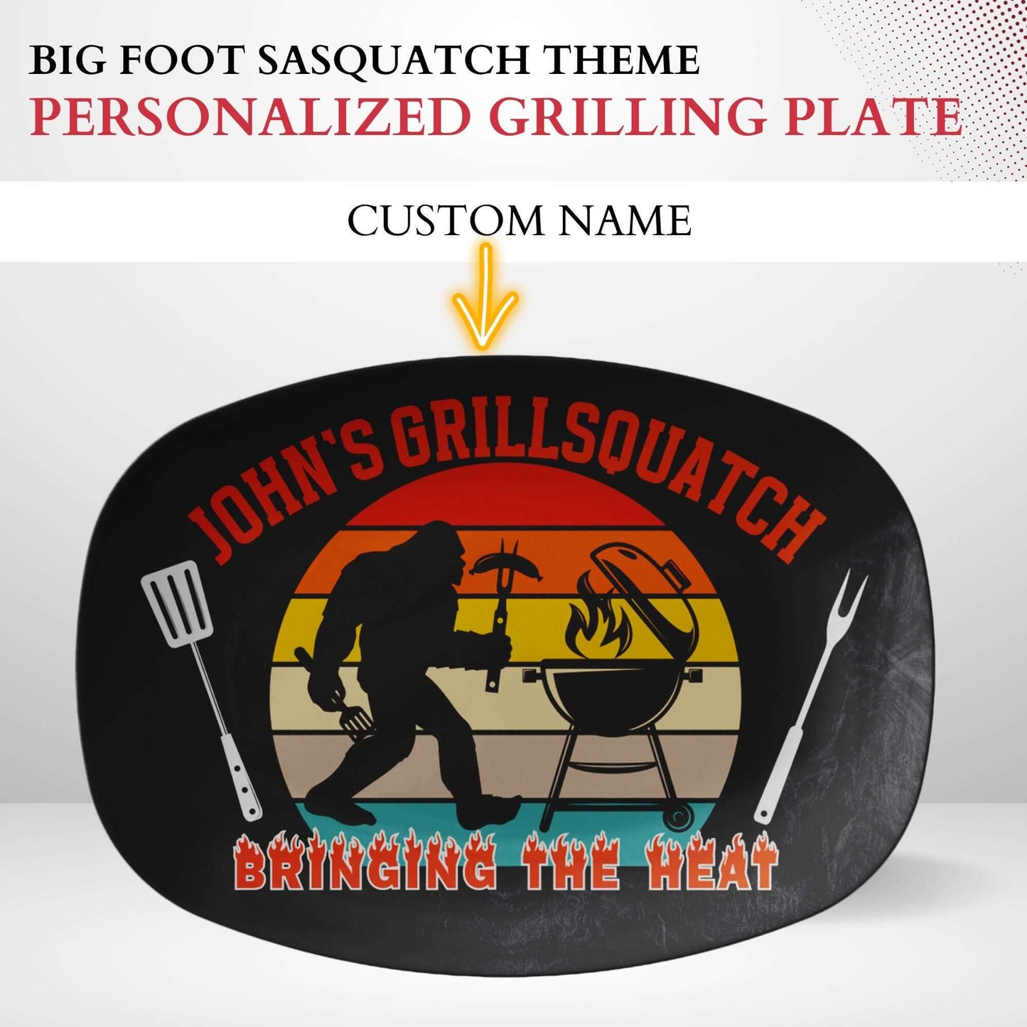 Personalized Grilling Plate Bigfoot Gift, Custom Grill Platter