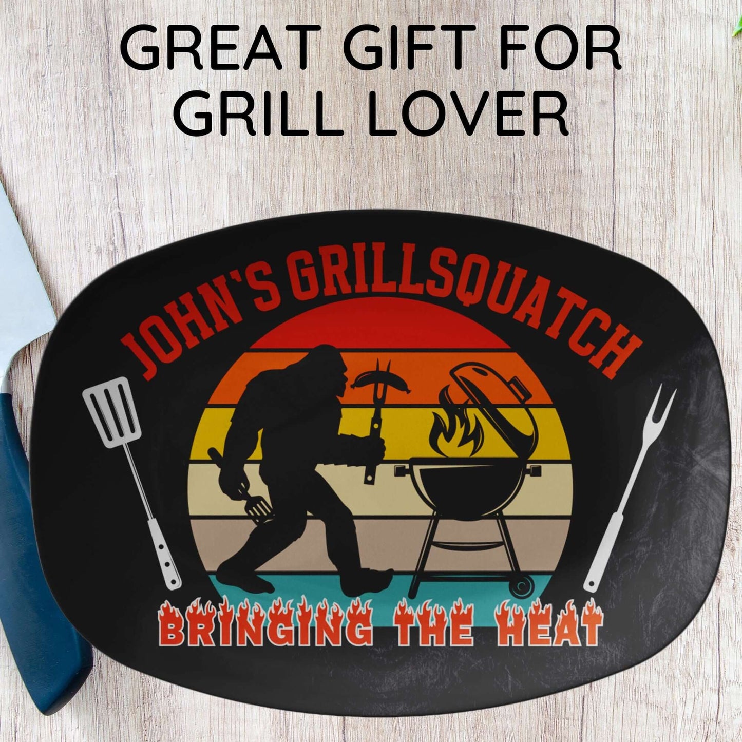 Personalized Grilling Plate Bigfoot Gift, Custom Grill Platter