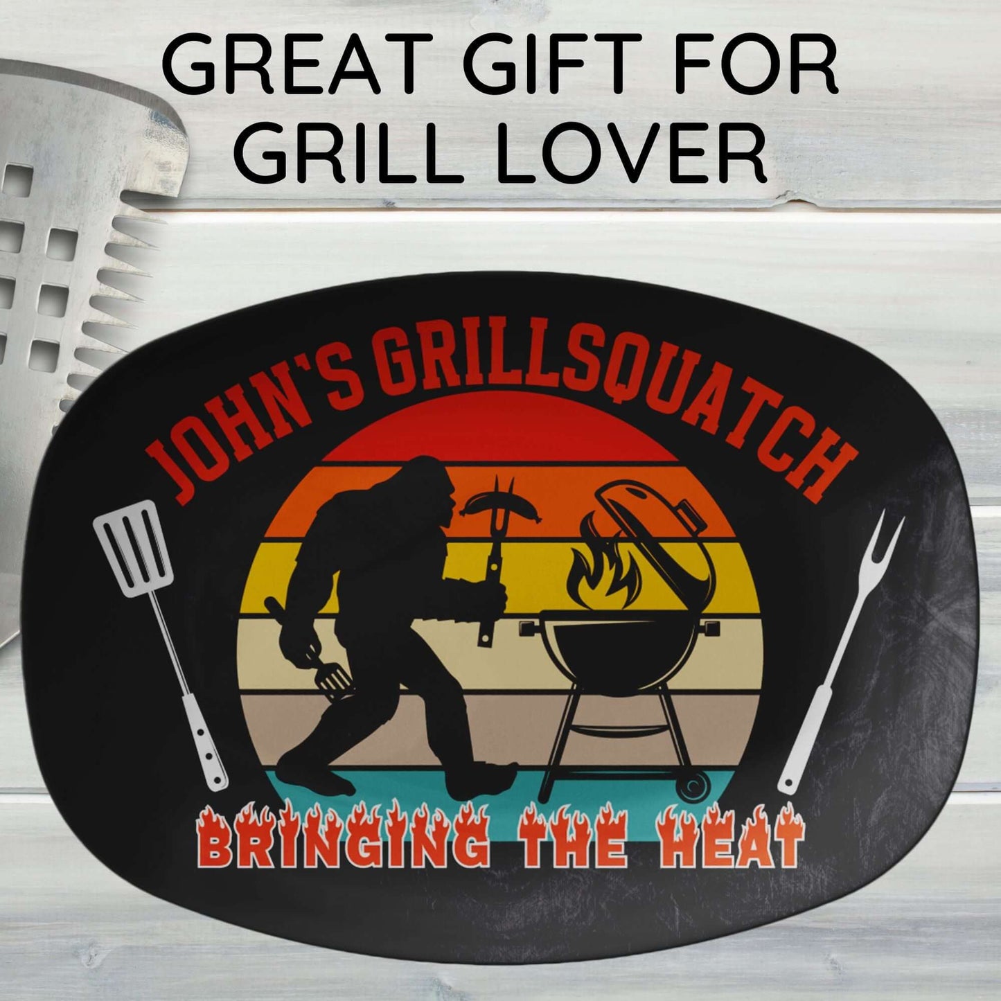 Personalized Grilling Plate Bigfoot Gift, Custom Grill Platter