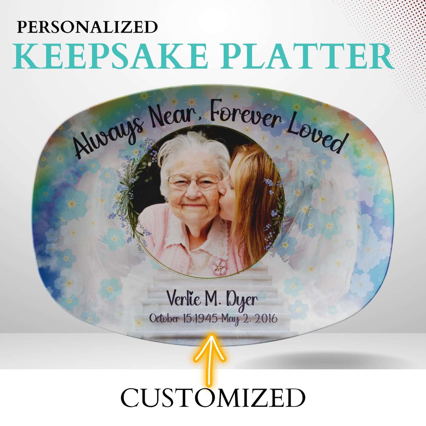 Forget Me Not Flower Personalized Platter Custom Photo, Names, & Dates