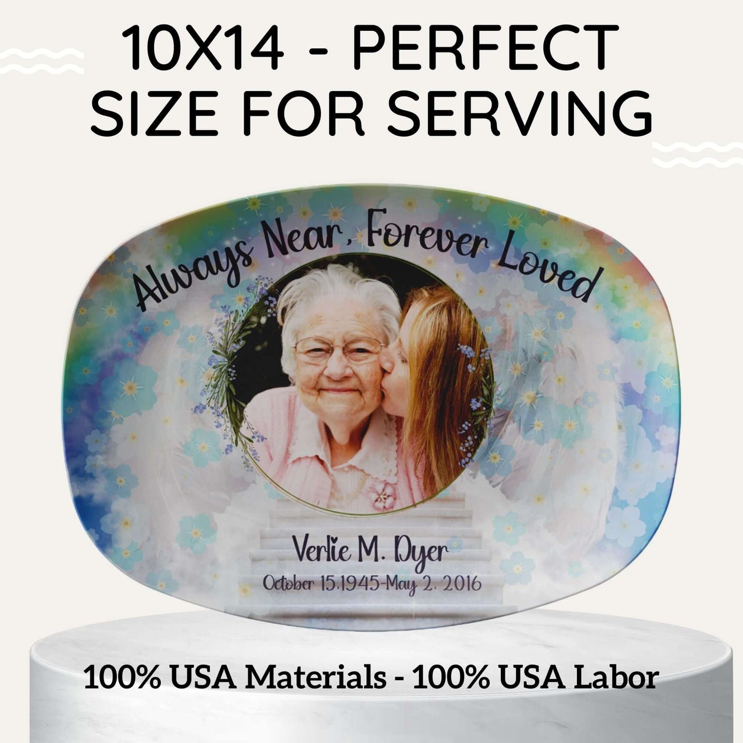 Forget Me Not Flower Personalized Platter Custom Photo, Names, & Dates