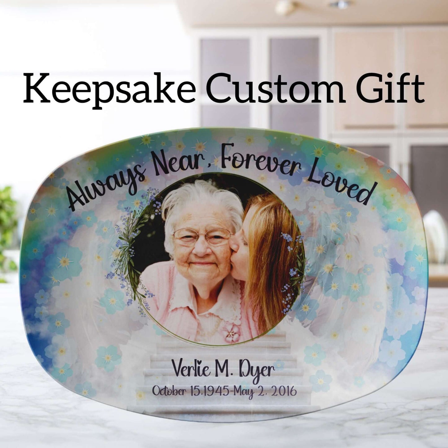 Forget Me Not Flower Personalized Platter Custom Photo, Names, & Dates