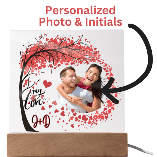 Personalized Photo Acrylic Sign with Hearts & Initials