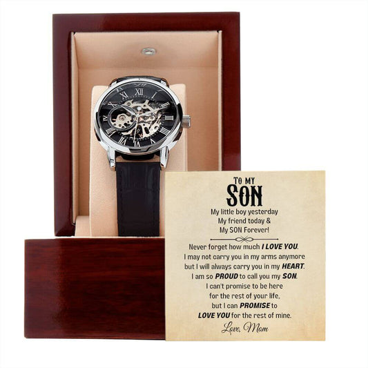 To My Son Openwork Watch With Message Card From Proud Mom