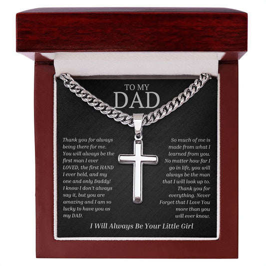 Personalized Steel Cross On Cuban Link Chain For Dad With Meaningful Message Card - Never Forget That I Love You