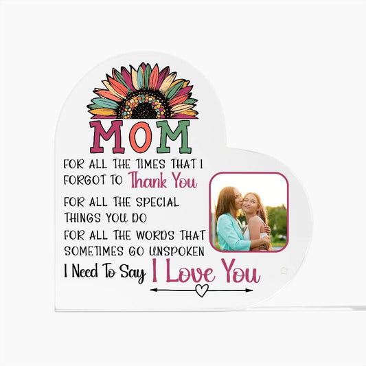Personalized Heart Shaped Acrylic Plaque For Mom With Photo - Custom Gift For Mom
