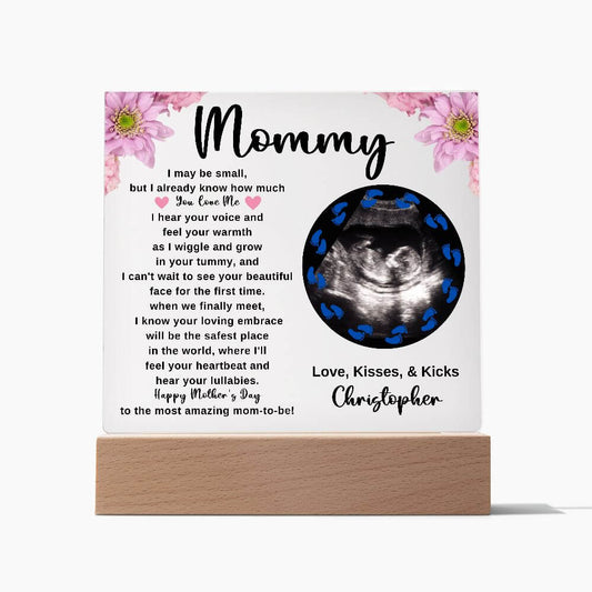 Customized Acrylic Square Plaque With Ultrasound Picture For Boy Mom-To-Be