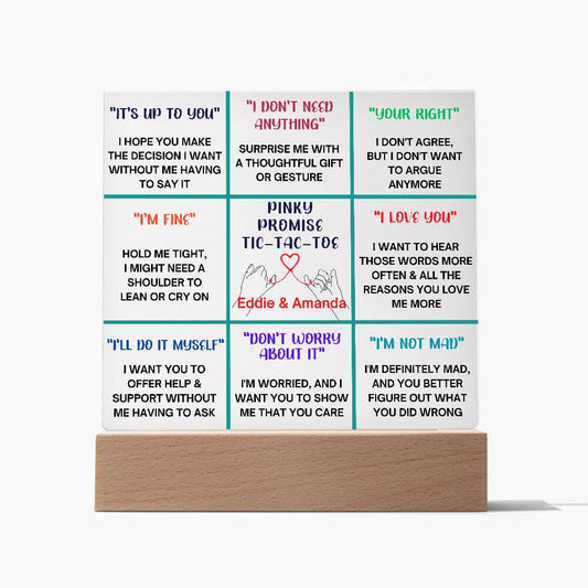 Pinky Promise Tic-Tac-Toe Personalized Acrylic Plaque, Funny Gift For Couples