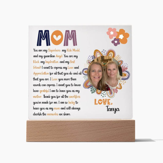 Personalized Boho Chic Photo Acrylic Plaque - Heartfelt Gift for Mom | LED Options Available