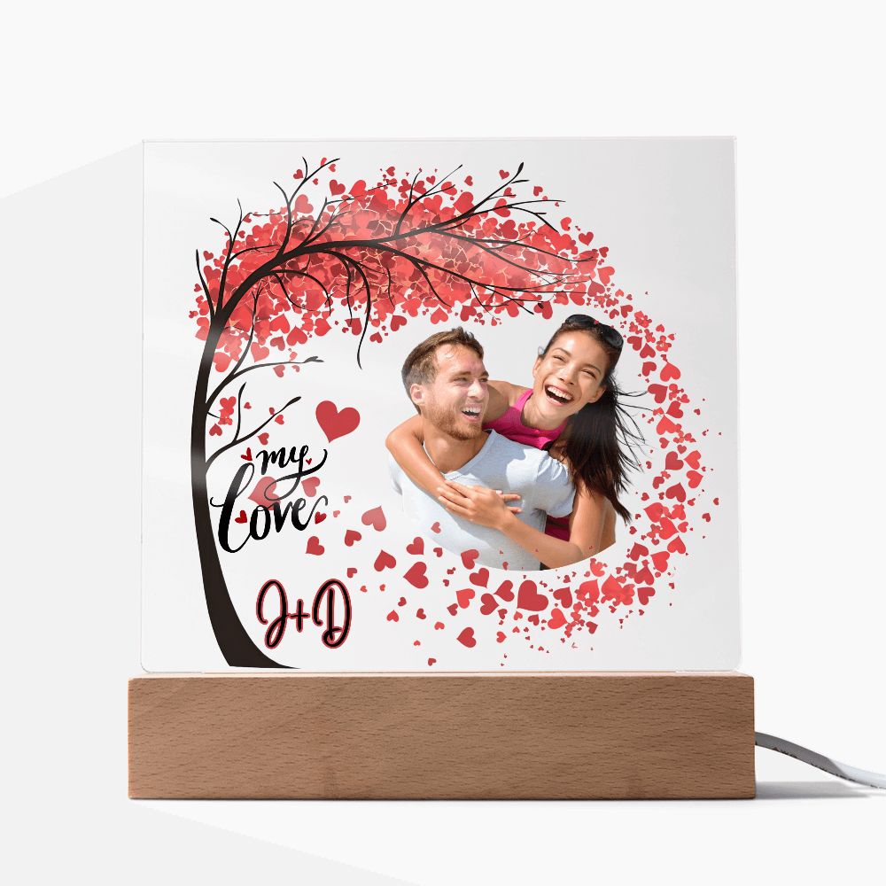 Personalized Photo Acrylic Sign with Hearts & Initials