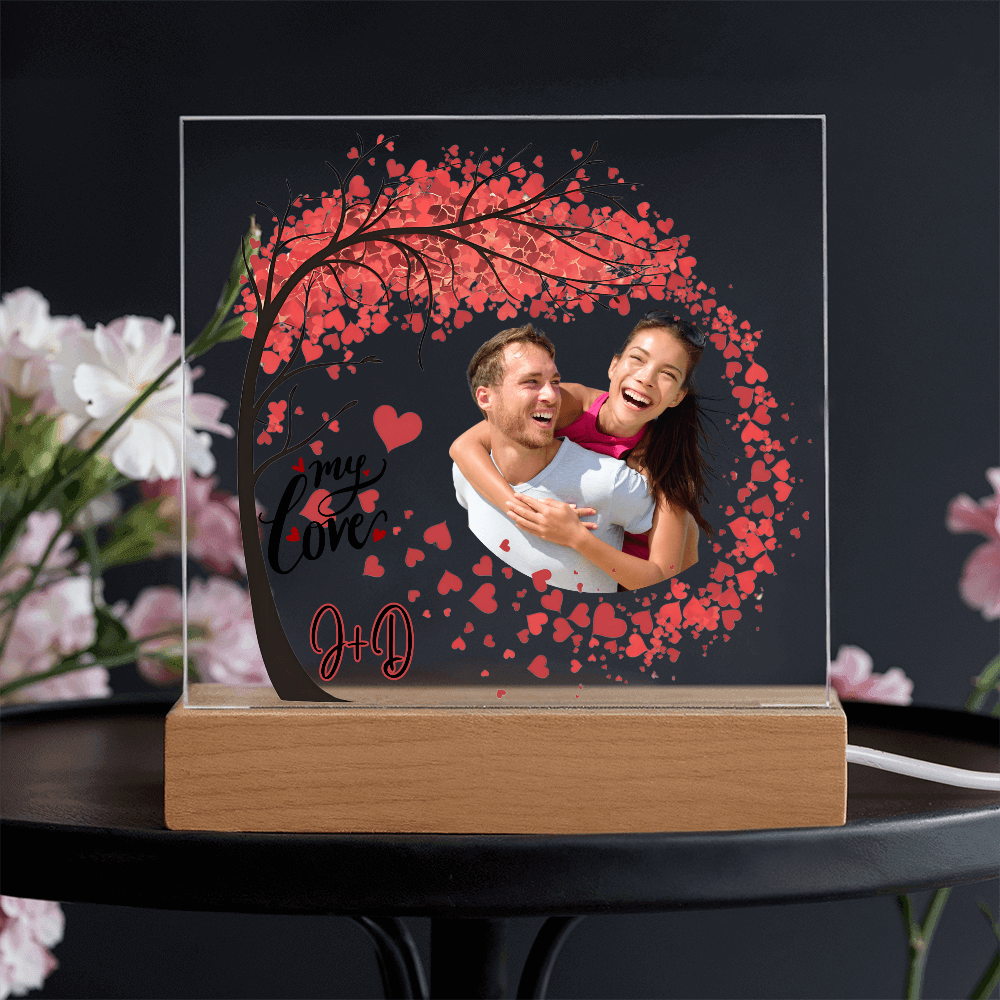 Personalized Photo Acrylic Sign with Hearts & Initials