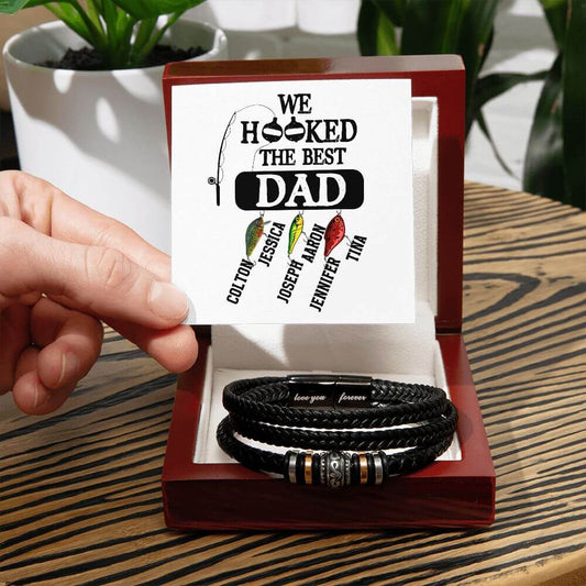 We Hooked The Best Dad Men's Vegan Leather Bracelet Gift