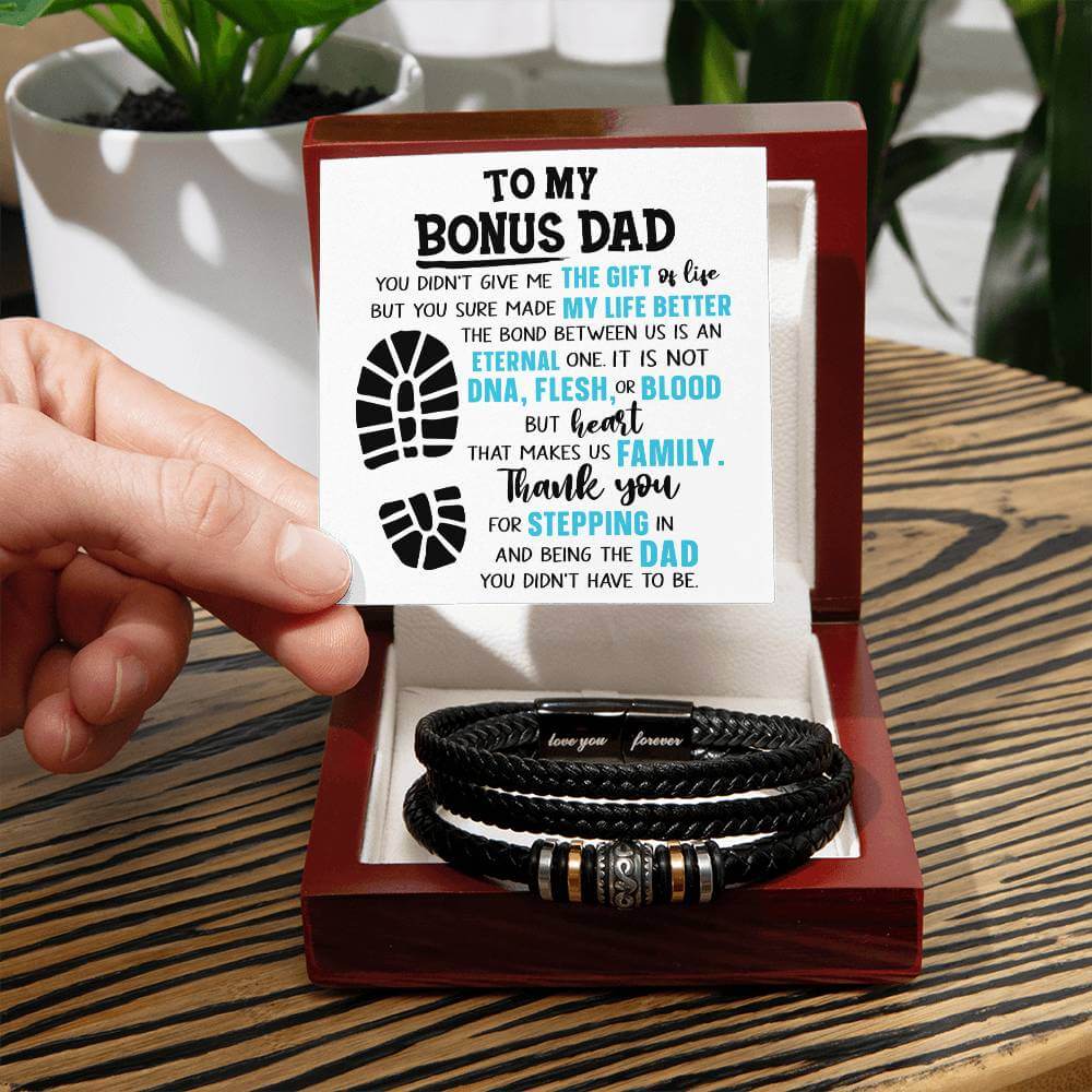 Stepped Up Dad Gift, Men's Vegan Leather Bracelet