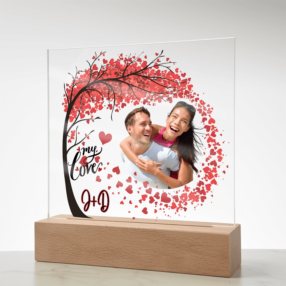 Personalized Photo Acrylic Sign with Hearts & Initials