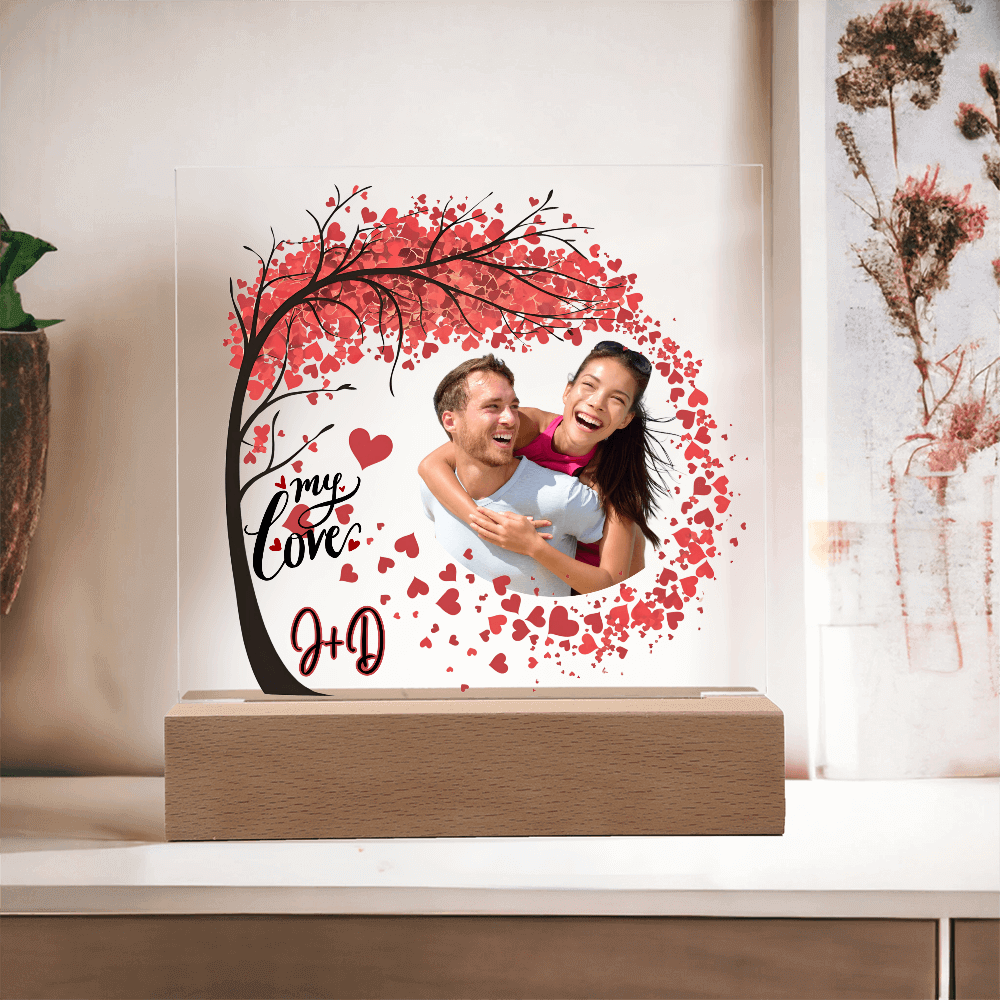 Personalized Photo Acrylic Sign with Hearts & Initials