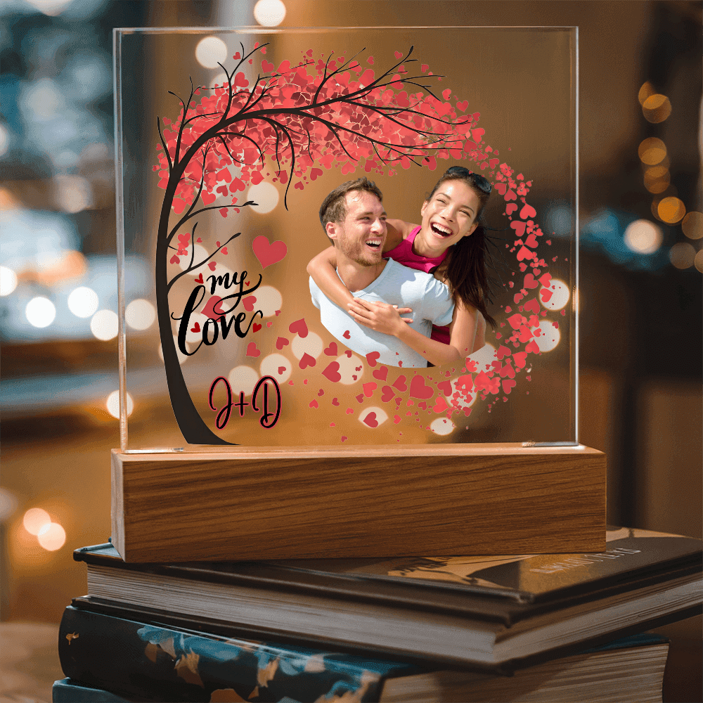 Personalized Photo Acrylic Sign with Hearts & Initials