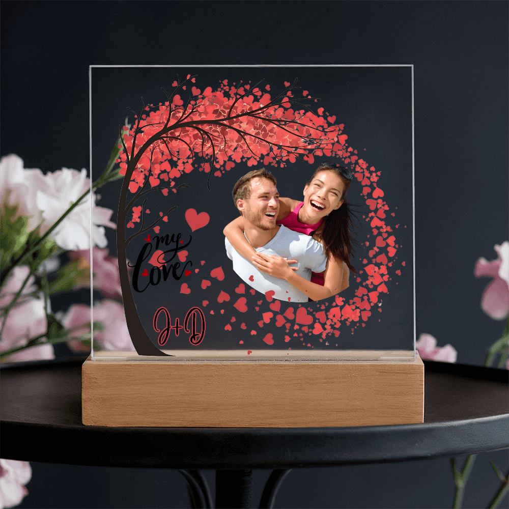 Personalized Photo Acrylic Sign with Hearts & Initials