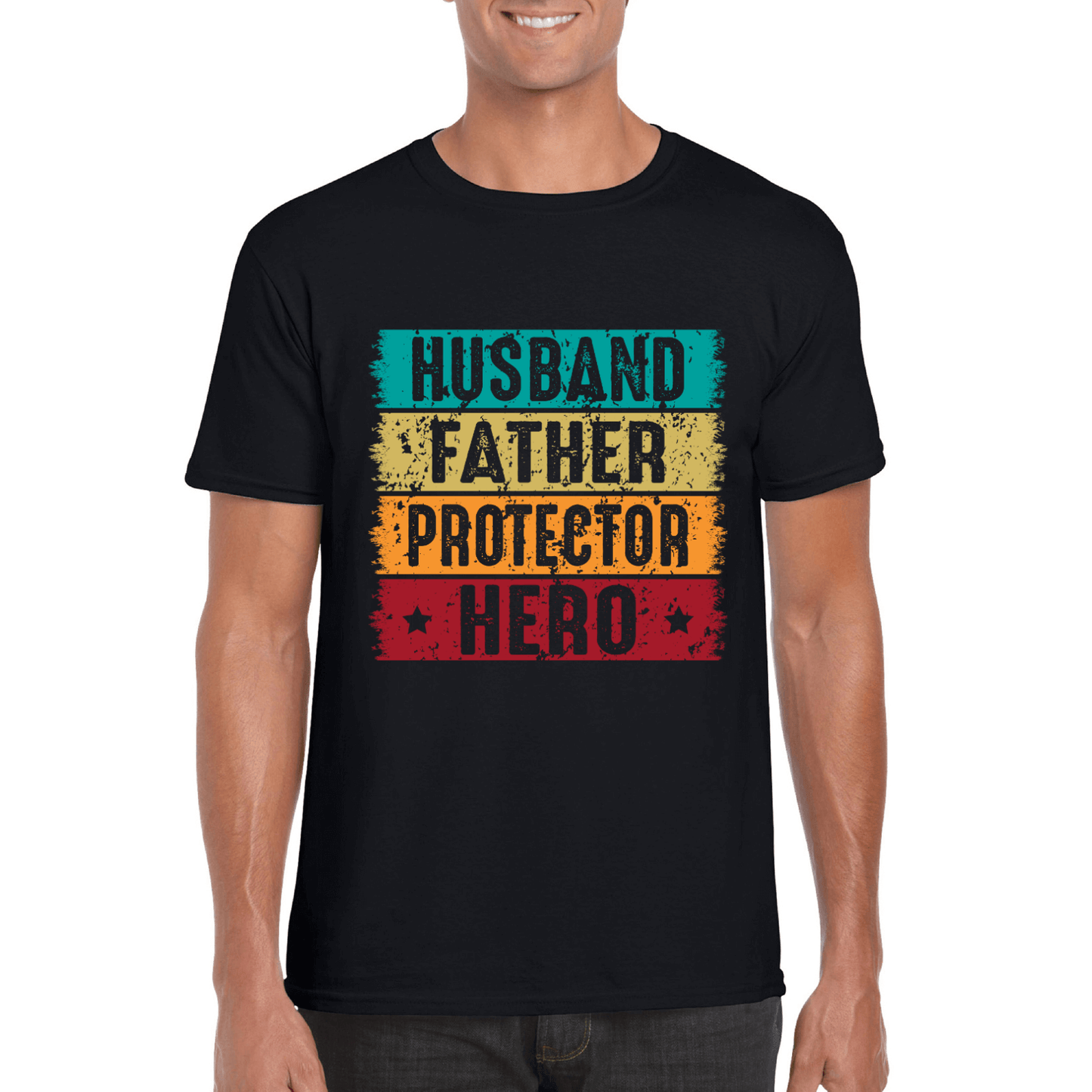 Vintage Father's Day T-shirt - Husband, Father, Protector, Hero