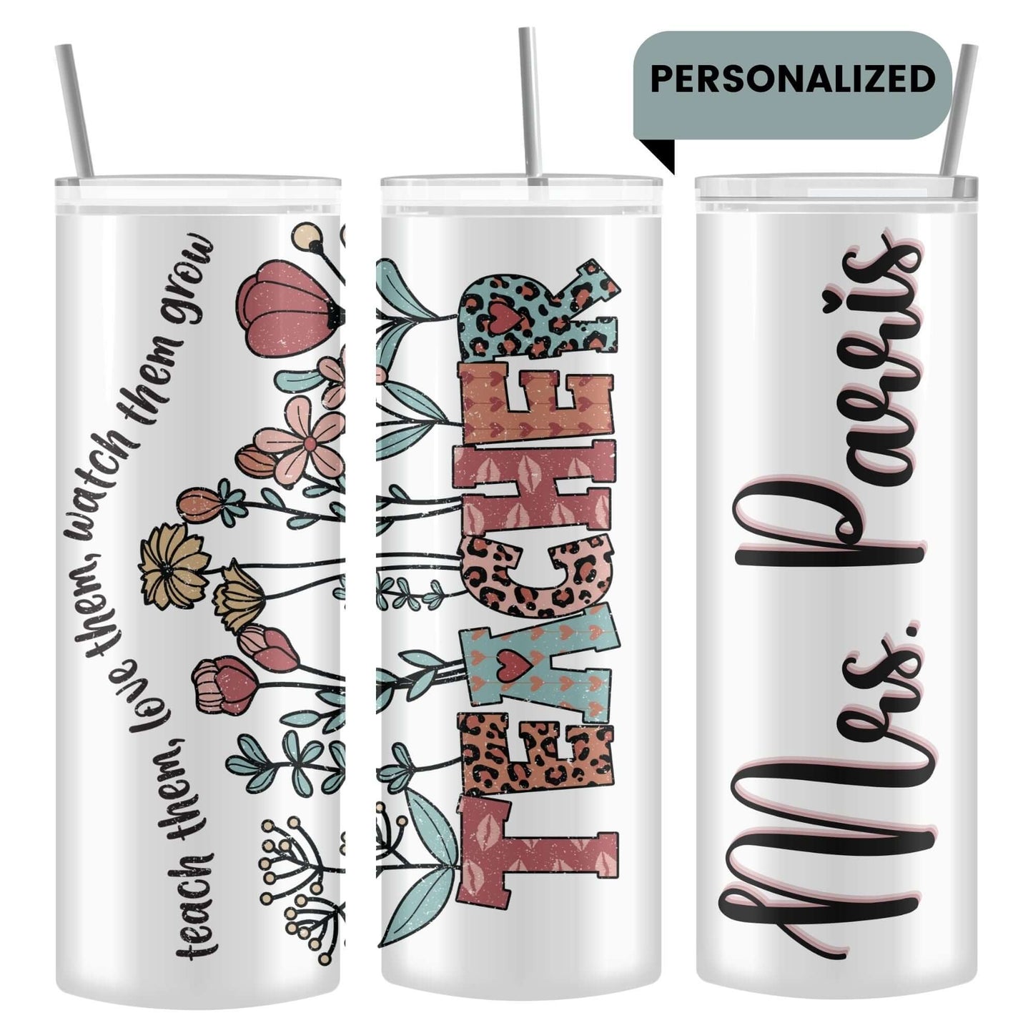 Personalized Teacher Tumbler, Custom Name Retro Teacher Gift