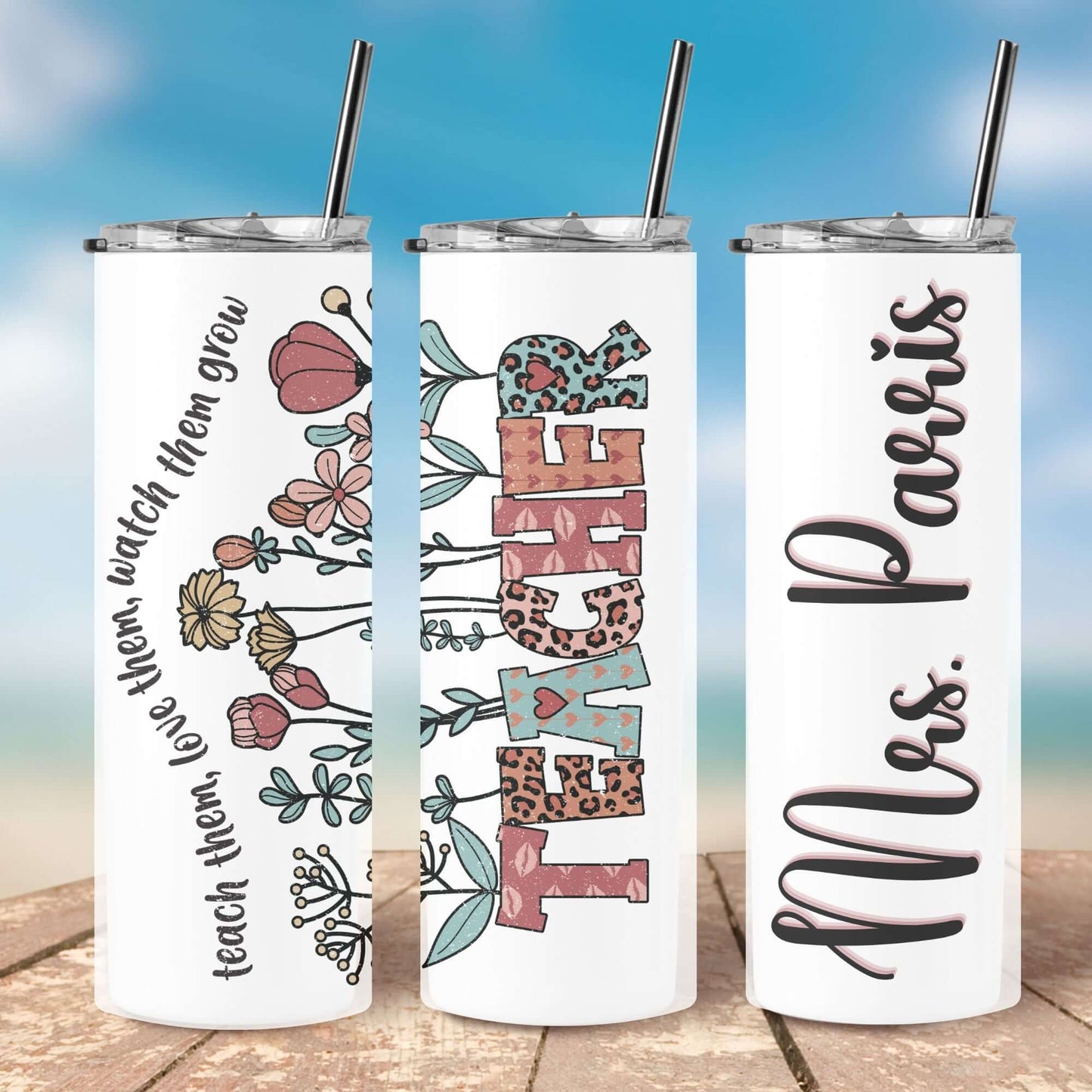 Personalized Teacher Tumbler, Custom Name Retro Teacher Gift