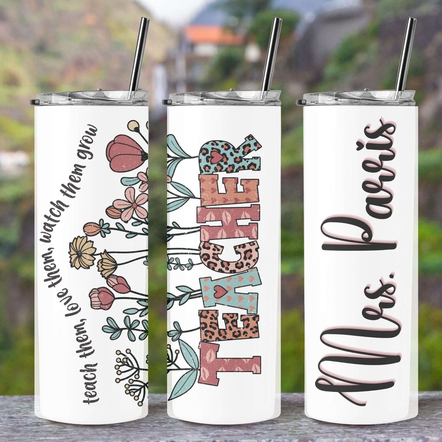 Personalized Teacher Tumbler, Custom Name Retro Teacher Gift