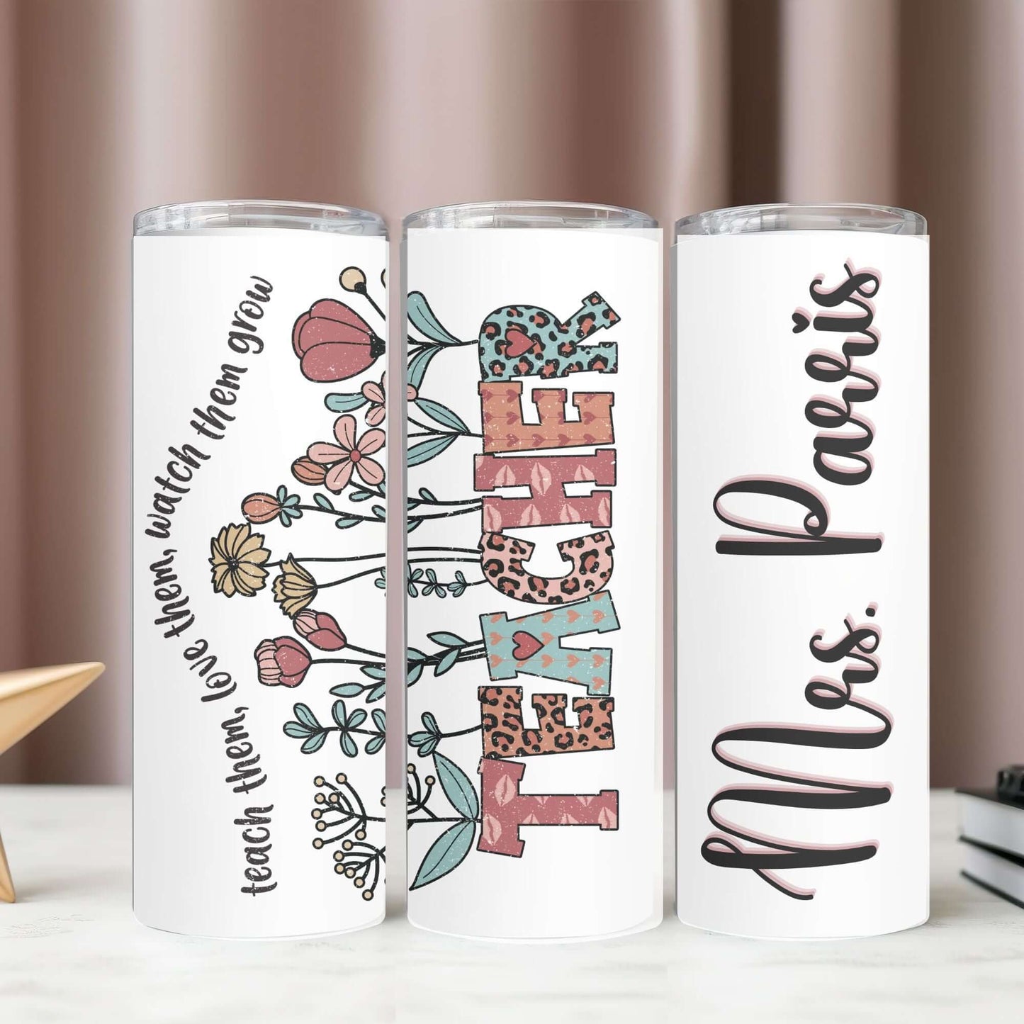 Personalized Teacher Tumbler, Custom Name Retro Teacher Gift