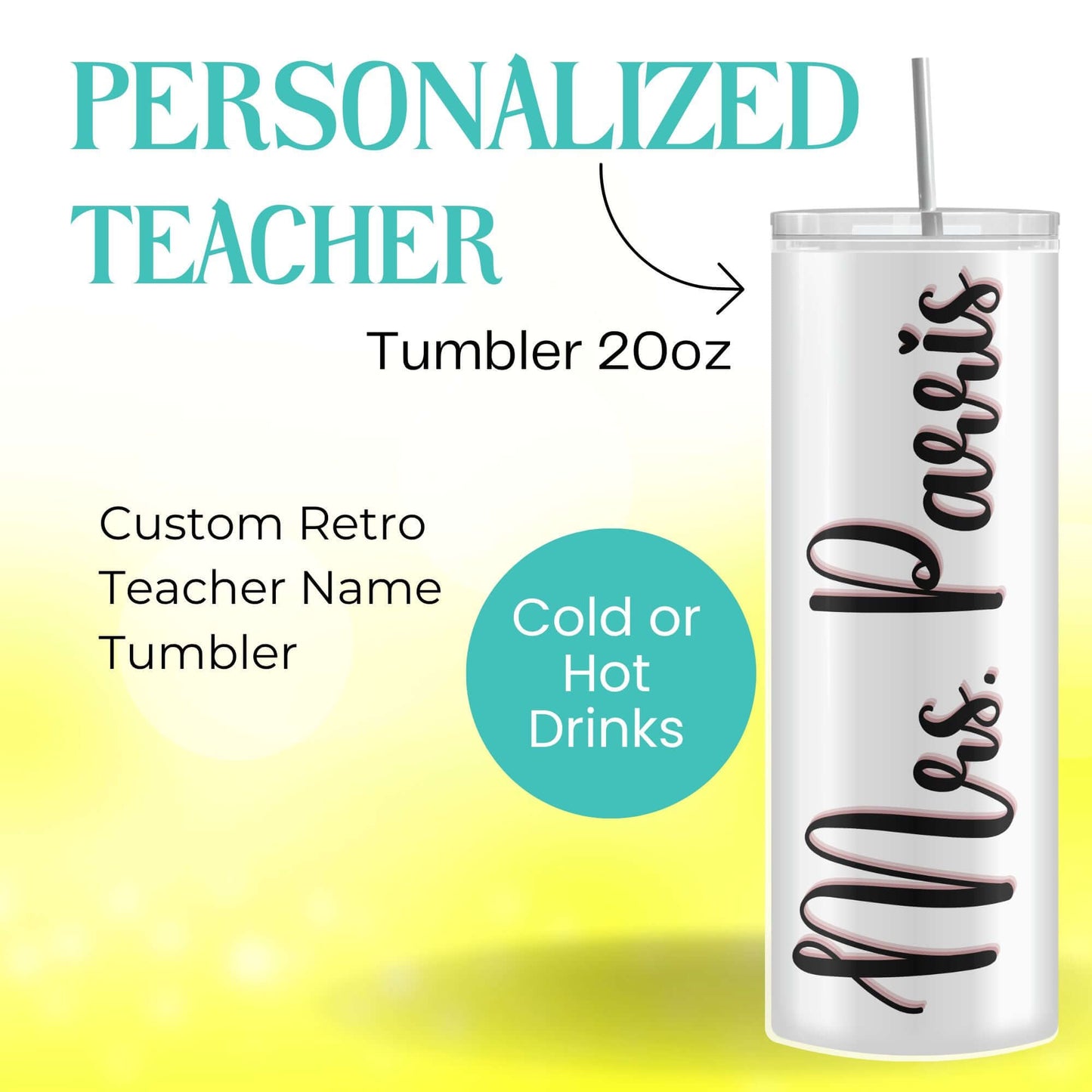 Personalized Teacher Tumbler, Custom Name Retro Teacher Gift