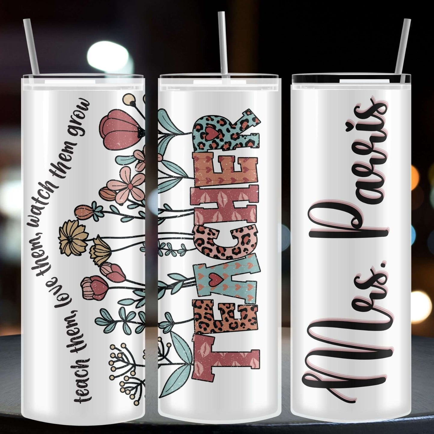 Personalized Teacher Tumbler, Custom Name Retro Teacher Gift