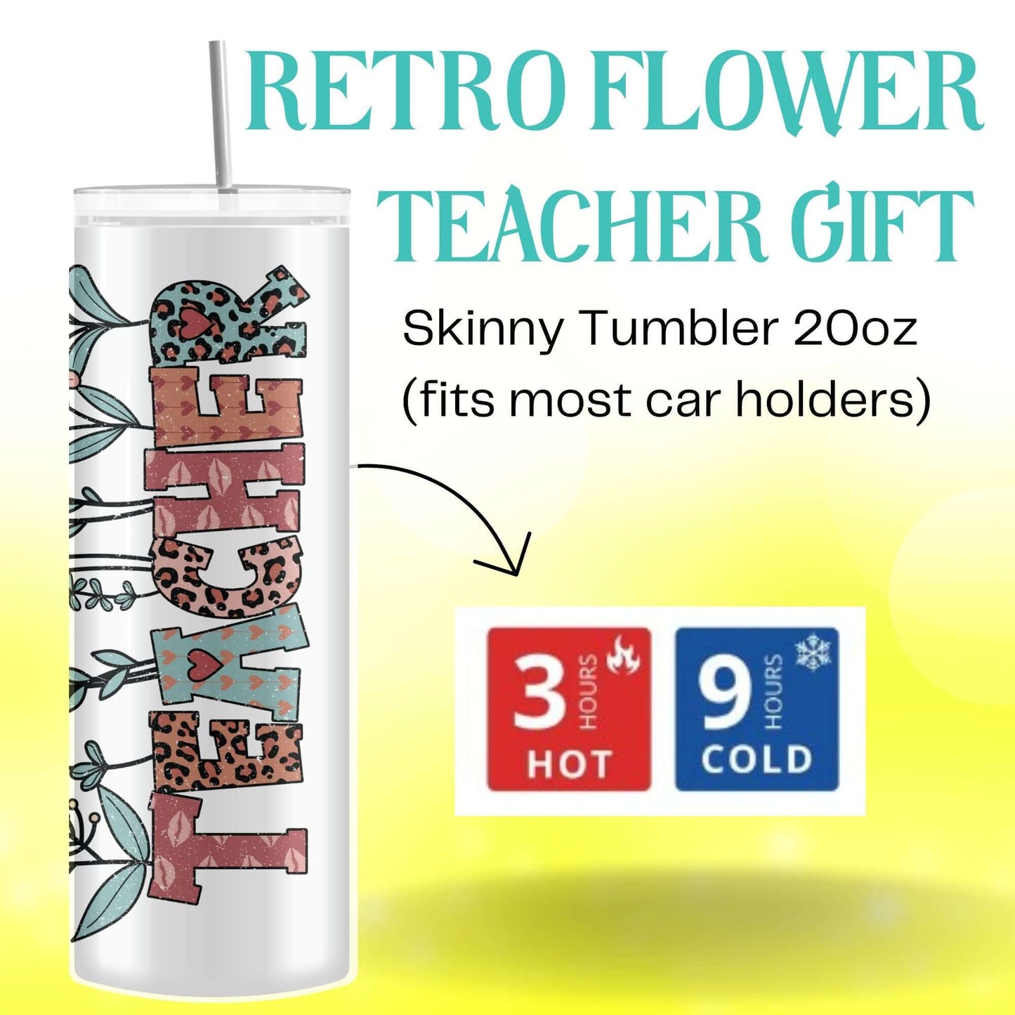 Personalized Teacher Tumbler, Custom Name Retro Teacher Gift