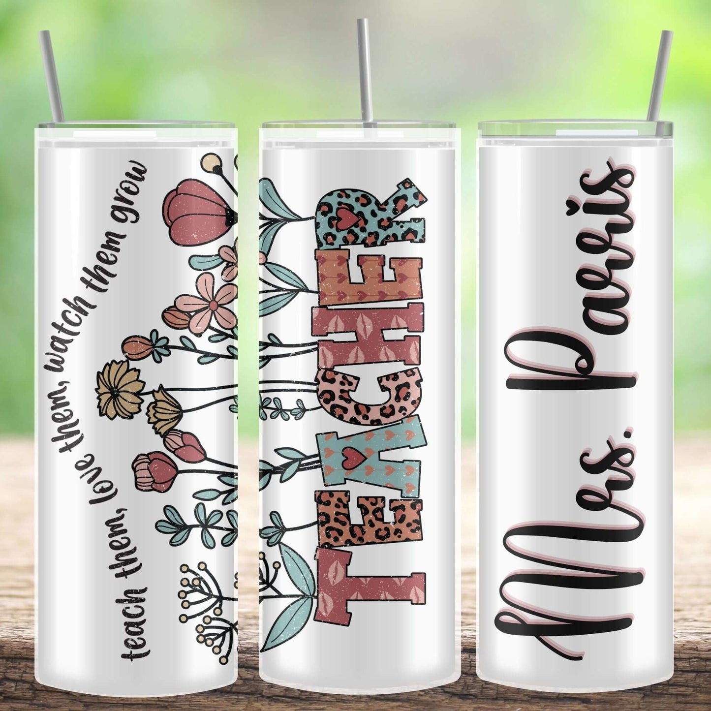 Personalized Teacher Tumbler, Custom Name Retro Teacher Gift