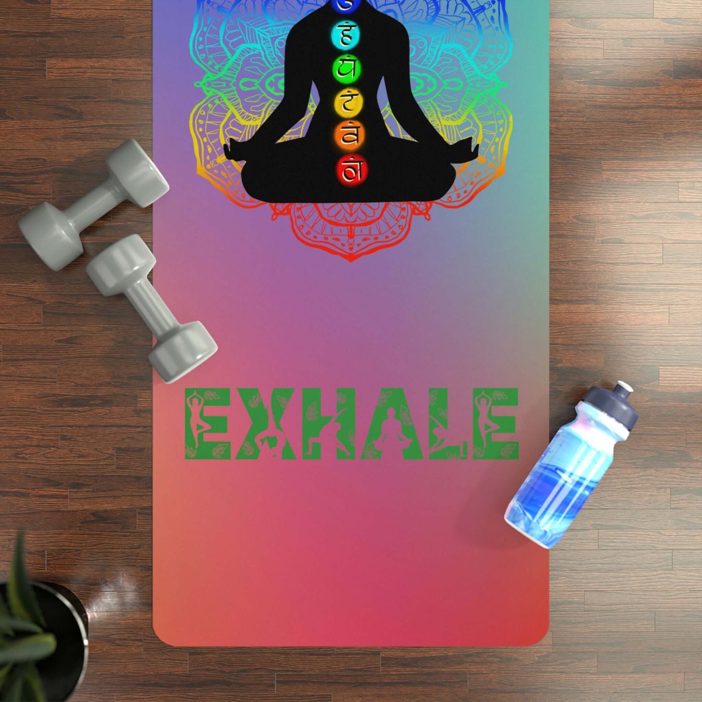 Rubber Yoga Mat Inhale Exhale Chakra Symbol