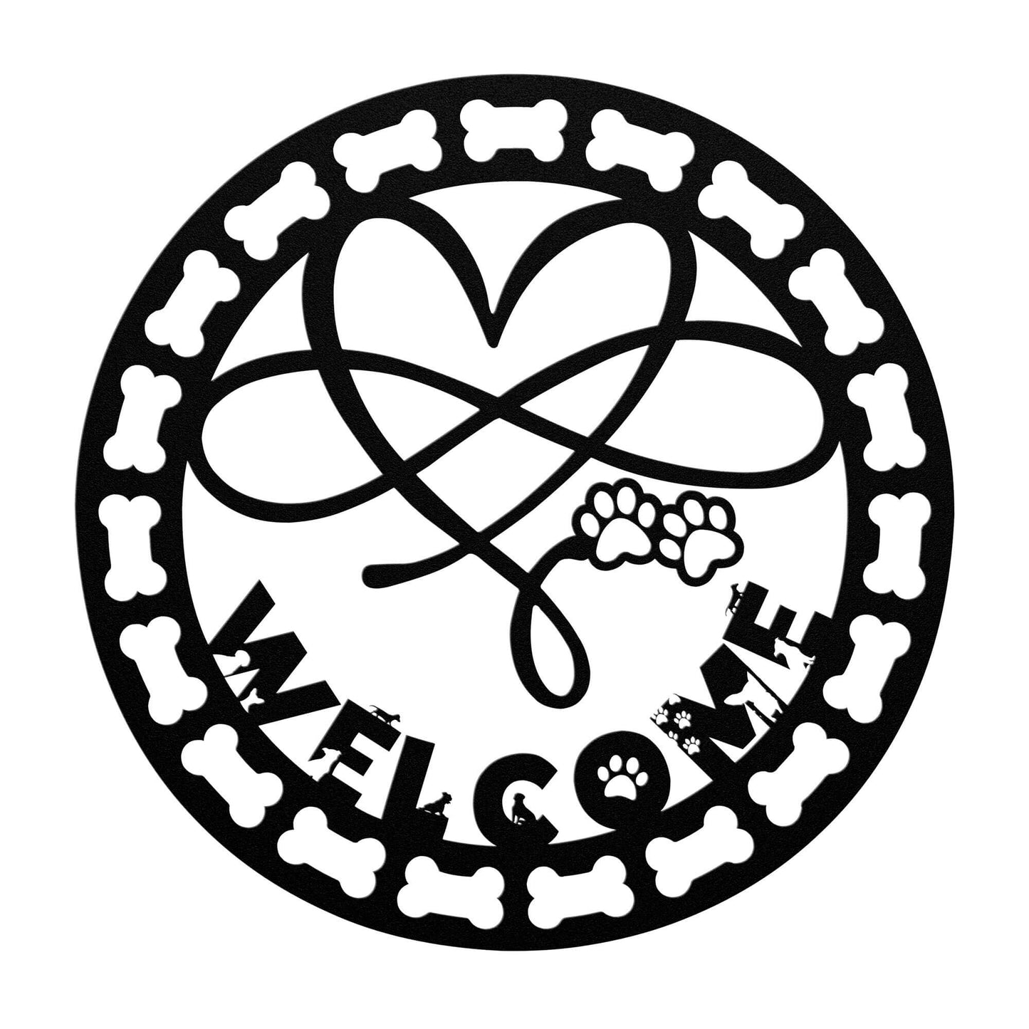 Infinity Heart Welcome Pet Lover Metal Wreath Sign, Metal Wall Art, Wall Decor, Welcome Sign, Indoor & Outdoor, Metal Welcome Front Door